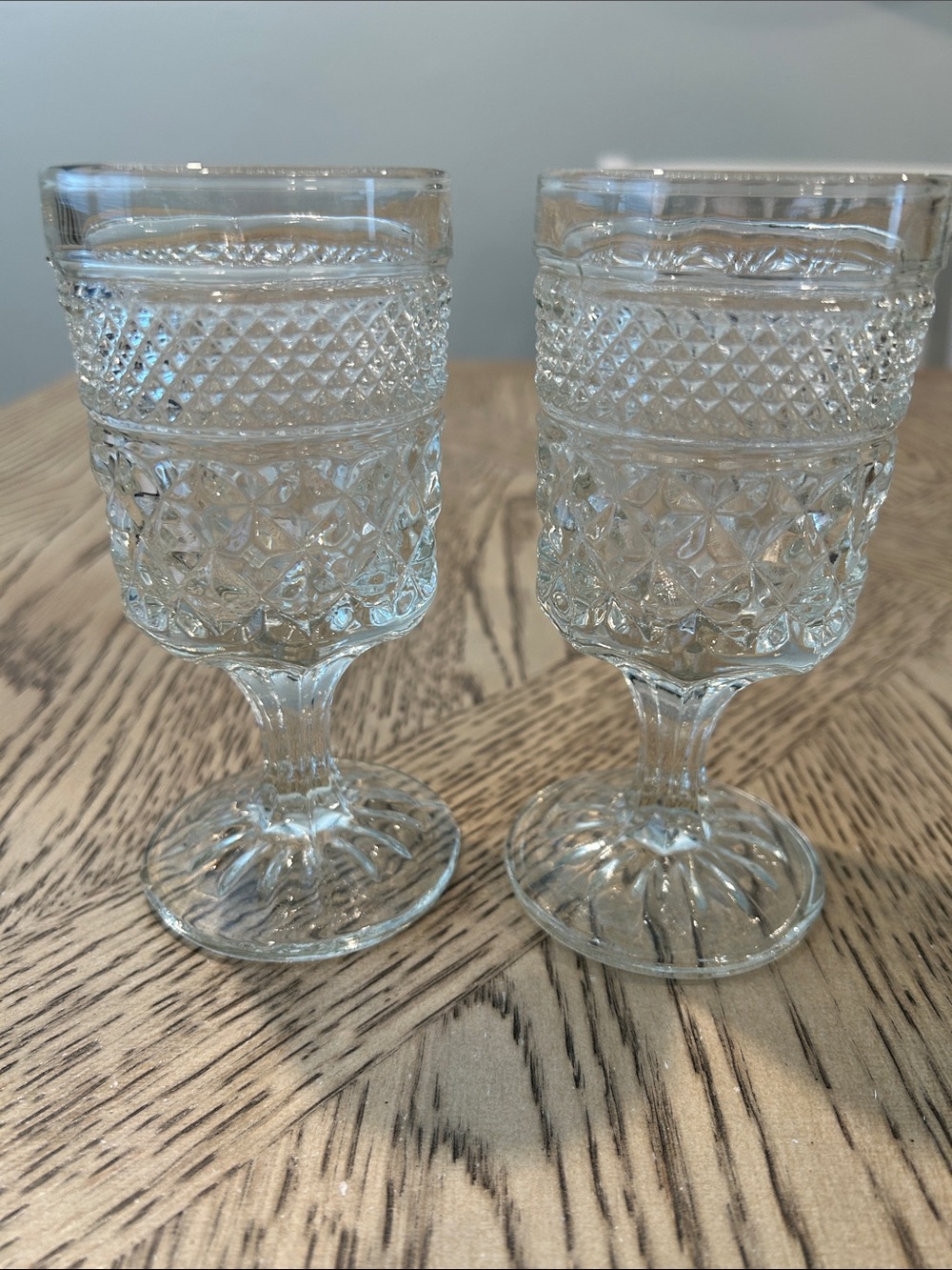 Vintage Anchor Hocking Clear Pressed Glass Goblets - Pair